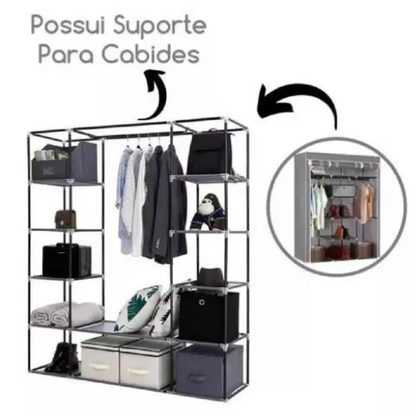 Guarda Roupa Dobrável com Cabideiro e Sapateira
